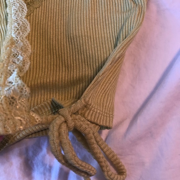 NWT Urban Outfitters Lace Y2K Wrap Top Green Crop ribbed soft cross brandy melvi - Picture 7 of 15